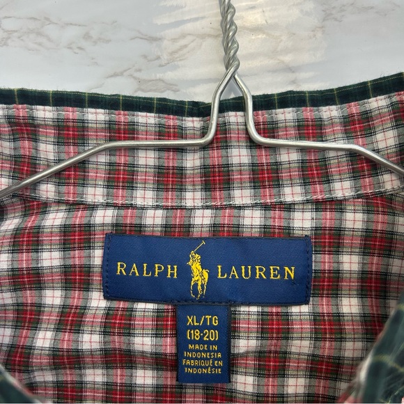 Ralph Lauren Button Down Shirt Red Green Plaid Boys size XL - Picture 2 of 3